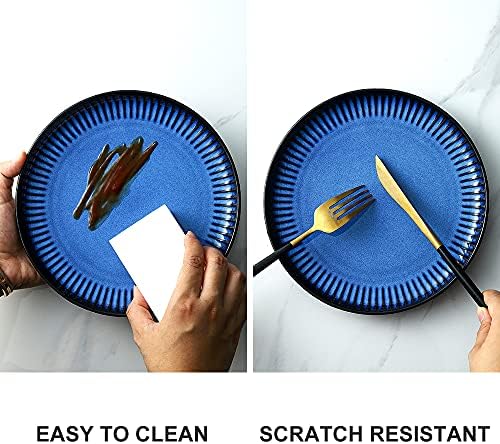 NiHow 8 polegadas Cerâmica Placas de sobremesa: Placas de jantar Conjunto de 4 - Placas estáveis ​​de aperitivo - Jantar/salada/salada
