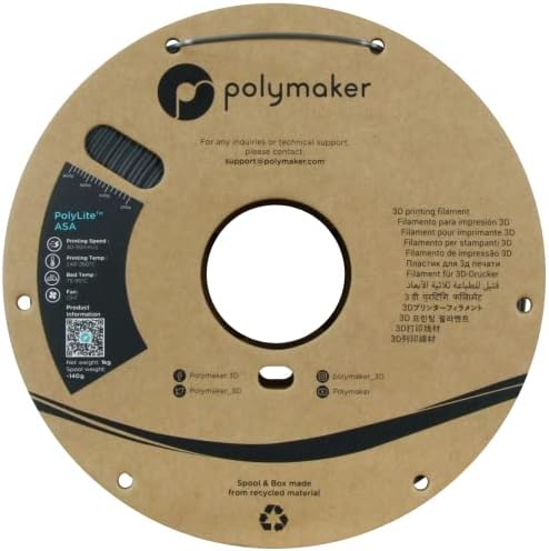 Polymaker ASA Filamento 1,75 mm cinza escuro, 1 kg ASA 3D Filamento da impressora, calor e meteorologia - ASA 3D Filamento perfeito