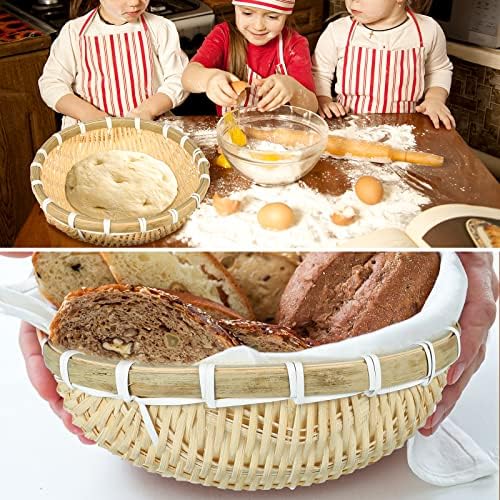 4 PCs tecidos de bambu cesta de cesta de cesta de pão 4 tamanho de parede pendurado u forma de forma artesanal redonda de cesta plana para alimentos vegetais que servem armazenamento de cozinha