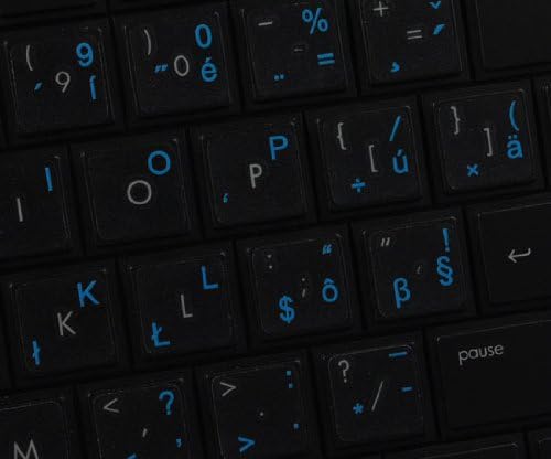 Rótulos do teclado eslovaco em fundo transparente com letras azuis