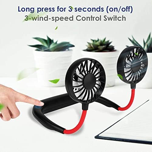 Fã de pescoço sem mão Mini portátil Mini USB Recarregável Fan 2000mAh Bateria de 360 ​​graus Ajustável Ventilador de fã de