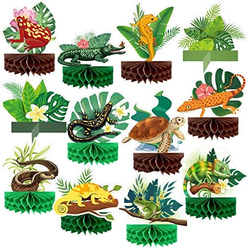 12 PCs Réptil Honeycomb CenterPieces Jungle Animal Decorações de festa de aniversário Diy Assemble Festas de festas de répteis