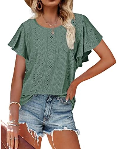 Moda casual da moda de verão feminina de feminino excessivo Ruffia curta de cafos curtos, solo e shirt top de camiseta