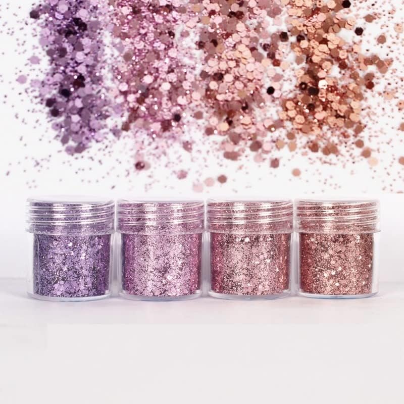 Glitter da unha Um conjunto de 4 peças de série de unhas rosa Glitter Glitter Powor em pó para gradiente de unha gradiente de