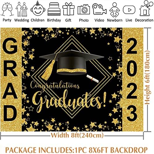AVEZANO 2023 CANTAÇÕES DE GRATUÇÃO 8X6FT BLACK E OLD CLASS DE 2023 Parabéns Graduação de pós -graduação Graduação Banner