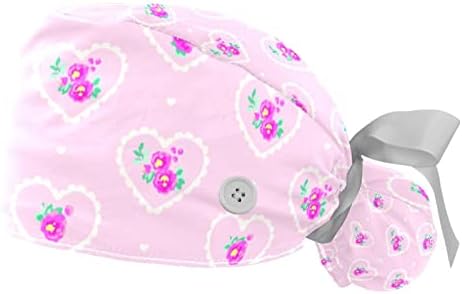 Niaocpwy corações de flores rosa Capinho de trabalho com botões Cabelo elástico elástico Longo Chapéu de amarração para mulheres