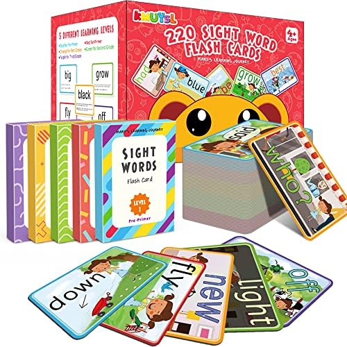 Palavras de visão de Kmuysl Cartões Flash - 220 Dolch Palavras de visão de inglês Jogos com fotos, movimentos e frases para crianças
