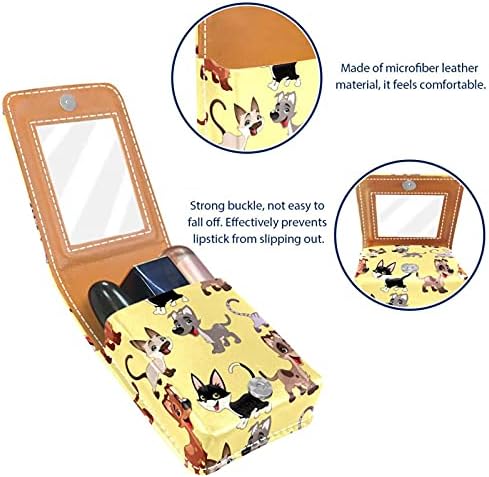 Caixa de batom com espelho Bolsa de maquiagem portátil espelho, bolsa de cosméticos leva até 2 batom e tamanho do brilho labial