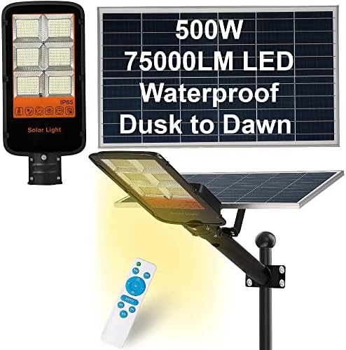 Geras 500W Luzes de rua solares ao ar livre à prova d'água - 75000lm Polo LED e parede Luz de estacionamento da luz solar de rua