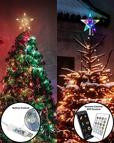 Treça de Natal iluminada - App Smart App Controle Remote 7 LED Alworking Star Tree Toppers sincroniza com música, diminuição, timer, plug in/wire de 16,4 pés para decorações de férias de festa de Natal