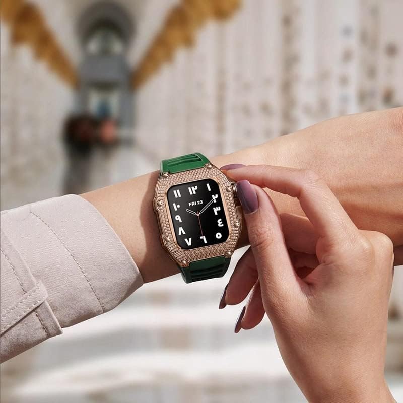 Kit de modificação DIY de diamante Eksil para Apple Watch Series 8 7 45mm kit de aço inoxidável de luxo para iwatch 44mm tira de elástico