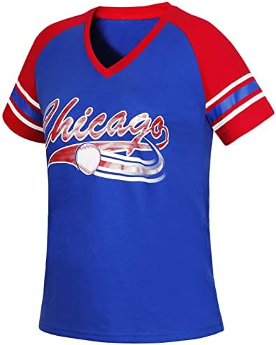 Fãs de beisebol de Geneisteck City vas de beisebol V camisetas de raglan de pescoço - azul e vermelho
