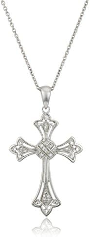 Collection Women Sterling Silver Diamond Accent Cross Pingente Colar, 18