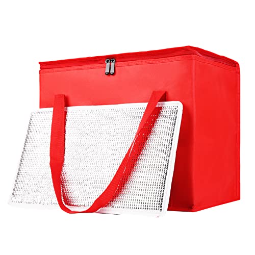Placa inferior adicional Placa 4, bolsas de compras com isolamento XL vermelho XL, bolsa reutilizável, zíper térmico, dobra
