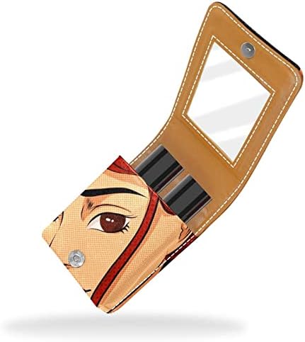 Mini maquiagem de Oryuekan com espelho, bolsa de embreagem Leatherette Lipstick Case, desenho animado para meninas