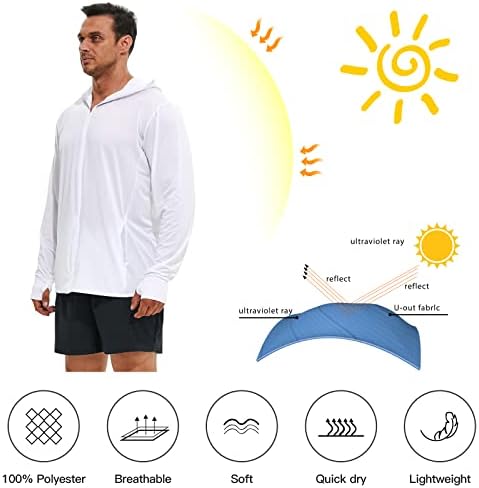 BIOKEY MEN MEN FULL UPF UPF 50+ Sun Protection Capuz de manga longa Camisetas com bolsos, moletons leves para homens para pescar