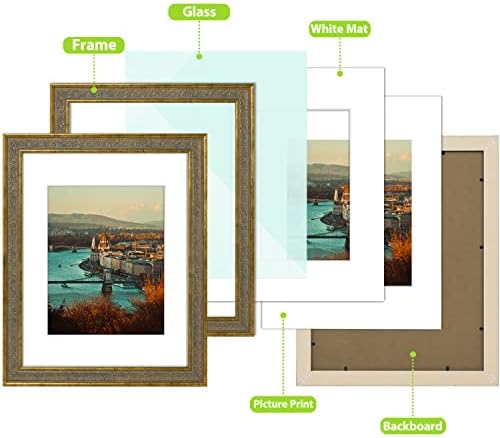 Golden State Art, estrutura fotográfica de acabamento 11x14 com tapete branco para imagens 8x10 e vidro real. Cor: ouro angustiado