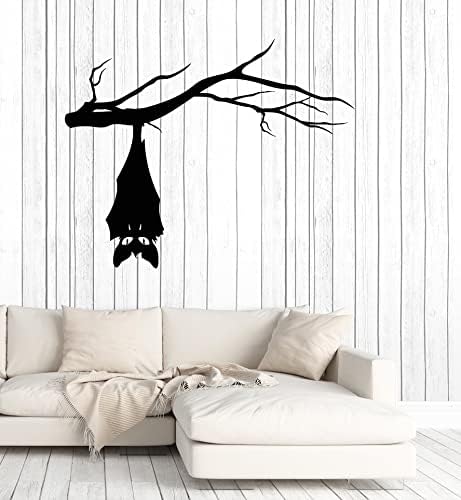 Decalque de parede de vinil Quarto de Halloween Bat no ramo de árvores adesivos assustadores murais decoração grande preto