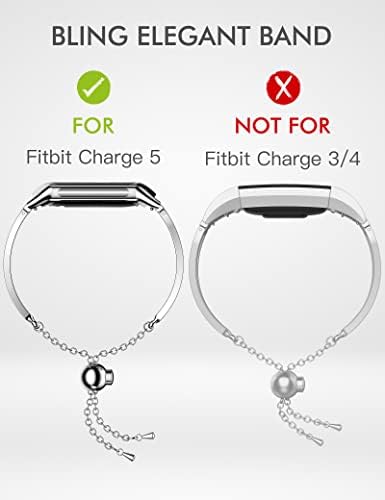 Crodi Compatível com Fitbit Charge 5 Women Bands Bling Bracelets Designer Strap Banda de pulseiras de diamante de garotas bonitas apenas para carga 5 Avançado Fitness & Health Tracker