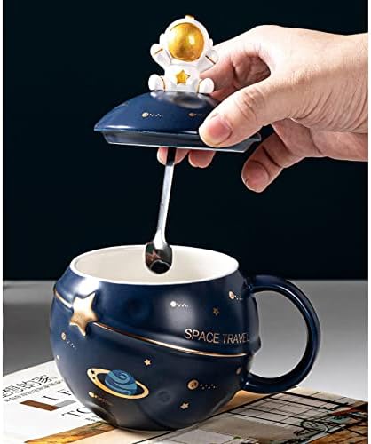 Caneca de astronauta fofa de bigaisida, xícara de chá de cerâmica com tampa e colher, canecas de café novato para chocolate