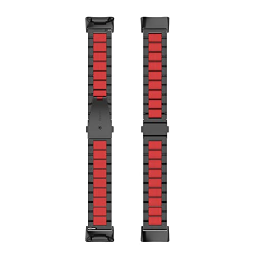 EIEUUK Metal Band Compatível com Fitbit Charge 5 Sólido Aço inoxidável sólido Banda de pulseira de pulseira de pulseira Substituição de acessório para Fitbit Charge5 Mulheres, Red Black Red