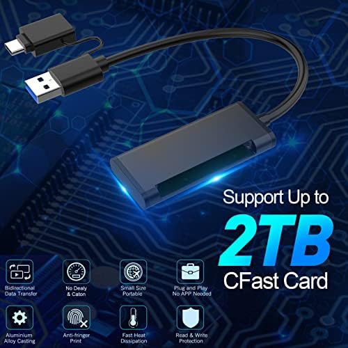 Cast Card Reader, CFast 2.0 Card Reader, USB 3.0 e USB C Adaptador por portátil Card Cast Reder 2.0 Compatível com Sandisk,