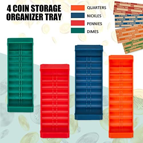 4 Desenta classificação de moedas e embalagens de moedas embrulham tubos de contador de moedas variados de gestão rápida bandejas