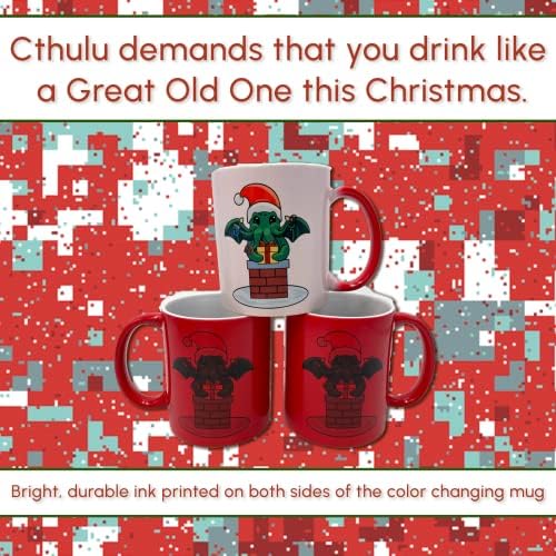 Caneca de caneca de Natal, 11 oz de cerâmica Cthulu Christmas Coffee Cup, caneca de mudança de cor com arte de lavagem de