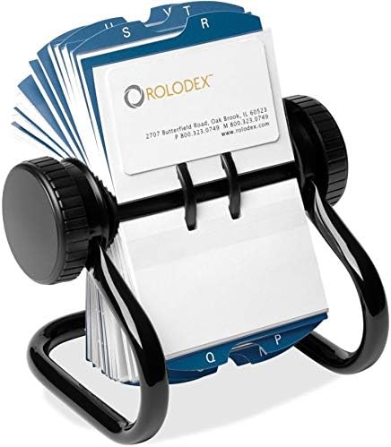 Arquivo de cartão de visita do Rolodex Open Rotary com 24 guias, detém 400 2,63 x 4 cartões, 6,5 x 5,61 x 5,08, metal, preto