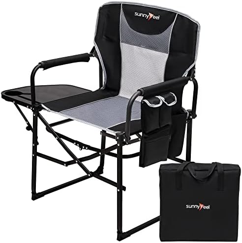 Cadeira de diretores de acampamento Sunnyfeel, fortaleza pesada, cadeira dobrável portátil de grande porte com mesa