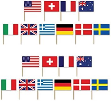 Decorações de festas de bandeiras internacionais - Flags de bandeira internacional, bandeira de bandeira de ginástica de 23 pés, bandeiras de palito e países do mundo trivia perguntas