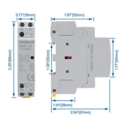 Contactor Baomain AC BMR1-25 24V 25A 2 Pólo Normalmente fechado Controle de circuito de 35 mm DIN Rail DIN