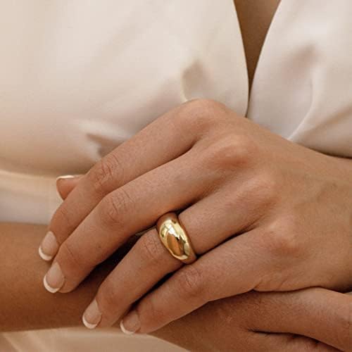 Ringos grossos para mulheres, anéis de declaração simples de cúpula simples de 18k Gold para mulheres anel minimalista de anel