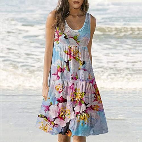 Vestidos casuais femininos de verão, vestido de praia floral redonda vestido sem mangas roupas de concerto country concertfits