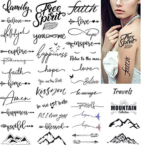 Dopetattoo 36 Projeta tatuagens temporárias palavras fé, esperança, amor, felicidade, acredita que as tatuagens falsas para mulheres