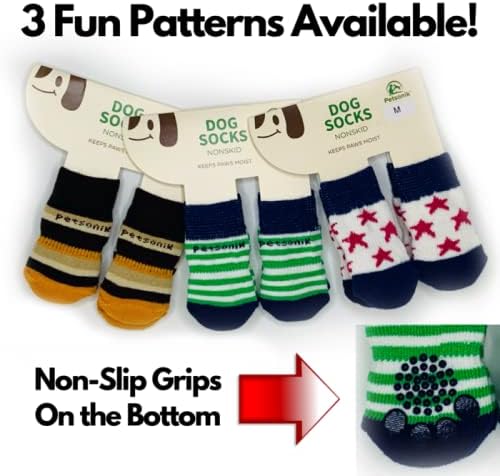 Petsonik Anti -Slip Dog Socks Conjunto de 4 - Protetores de pata de estimação meias para cães para piso de madeira interno