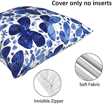 Aseelo azul borboletas jogam travesseiro, estojo de almofada quadrada macia para sofá de sofá -cama quarto da sala de estar, 18 x 18 polegadas
