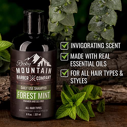 Rocky Mountain Barber Company Shampoo masculino - óleo da árvore do chá, hortelã -pimenta e eucalipto para todos os tipos de cabelo