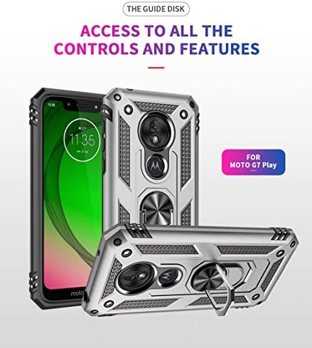 Impacto de gota de grau militar para Motorola Moto G7 Play Case 360 ​​Metal Roting Ring Kickstand Suports Magnetic Car