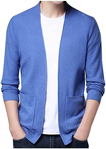 MONS MODA CASUAL CASual Yarn Botão de lapela de manga longa Cardigan Jacket Mens Long Button Up Sweater