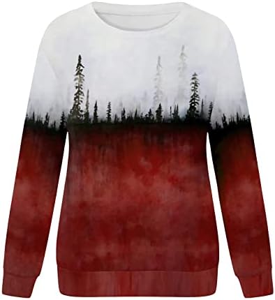 Mulheres coloridas árvores imprimem tops de pulôver soltos redondos de pescoço de camiseta casual de manga comprida Sweothirts