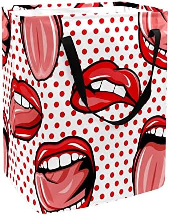 Arte Red Boca da boca Li lábio -língua Padrão de ponto de impressão Lavanderia dobrável cesto de lavanderia, cestas de lavanderia