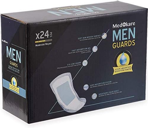 MEDOKARE INCONTININE PADS PARA MAN - 24 PACK Discreto Máxima absorção masculina para incontinência urinária, almofadas de controle da bexiga de copo embrulhadas individualmente, protetores masculinos