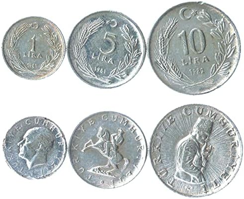 6 moedas da Turquia | Coleção do conjunto de moedas turcas 1 5 10 25 50 YENI KURUS 1 YENI LIRA | Circulou 2005-2008 | Mustafa