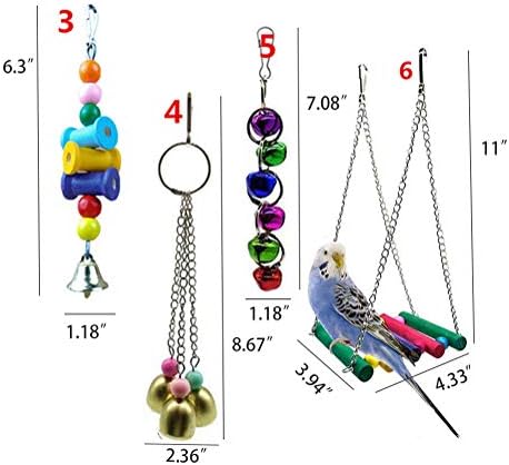 Brinquedos de papagaio para pássaros, 7 pacotes Bird Swing mastigando poleiros pendurados com brinquedos de sinos adequados para pequenos