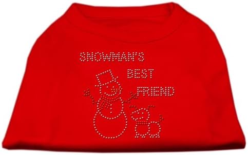 MIRAGE PET PET PRODUTOS O melhor amigo do boneco de neve de 8 polegadas camisa de estampa de shinestone para animais de estimação, x-small, vermelho