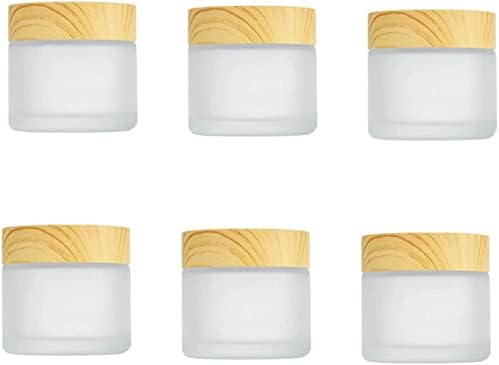 Garrafa de potes de creme de vidro fosco de 50 ml com tampa de grãos de madeira, recipientes de cosméticos de vidro para loção