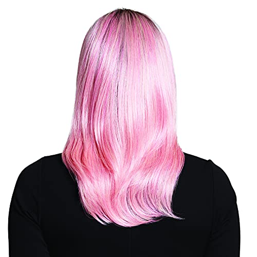 Penteado mindinho promessa peruca nova fibra amigável ao calor e cor rosa enraizada