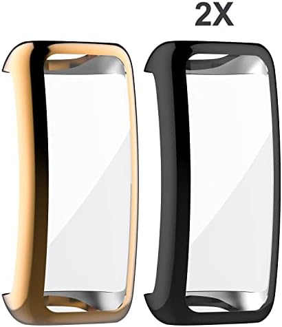 Acadeny [2 peças] Case compatível com Fitbit Inspire 3/2, Caso protetor de alta transparência preto de alta transparência com protetor de tela, [Anti-Smudge] [resistente ao arranhão] TPU-Black Silver