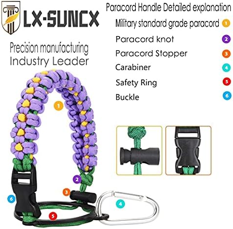 Lx-suncx paracord alça para garrafa de água hidráulica, garrafas de boca largo, portador durável com anel de segurança